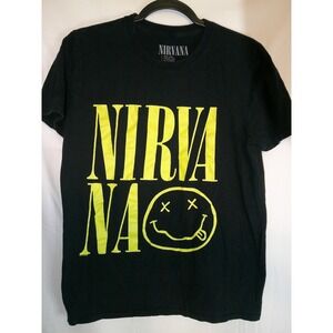 Nirvana T-Shirt Black Band Tee‎ Graphic Logo Medium Cotton Menswear